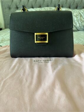 Kate Spade New York Black Leather Top-Handle Shoulder Bag Purswith Gold Hardware